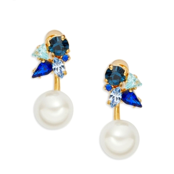 ♠ Kate Spade New York Sapphire and Aqua Marine Blue Stone Stud w\Pearl Jacket - Picture 1 of 16